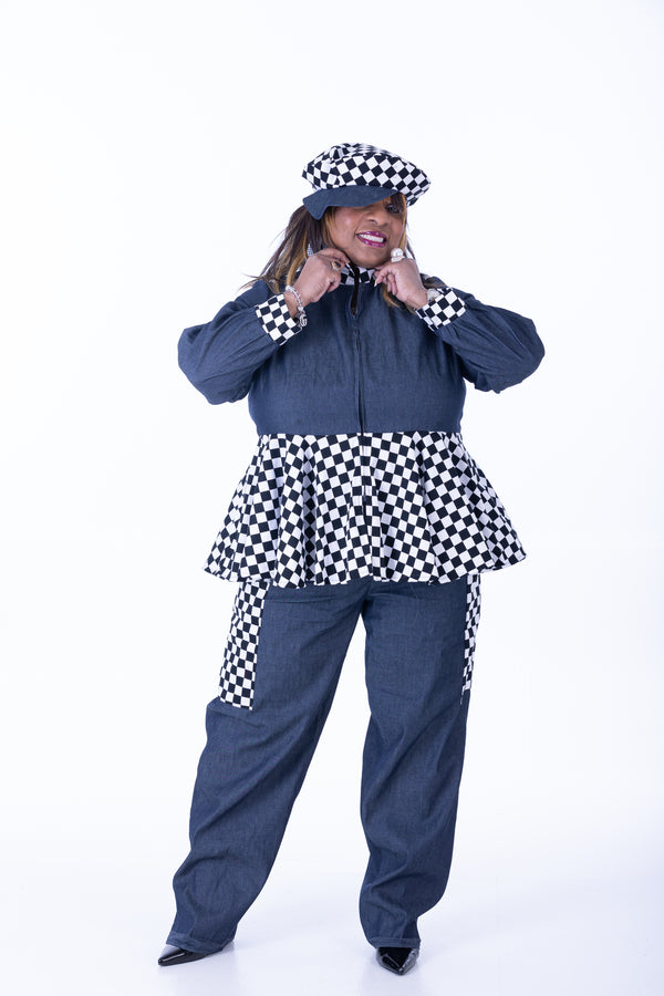 2-piece denim Jacket & Pants with blk/wht checkers DYL 30