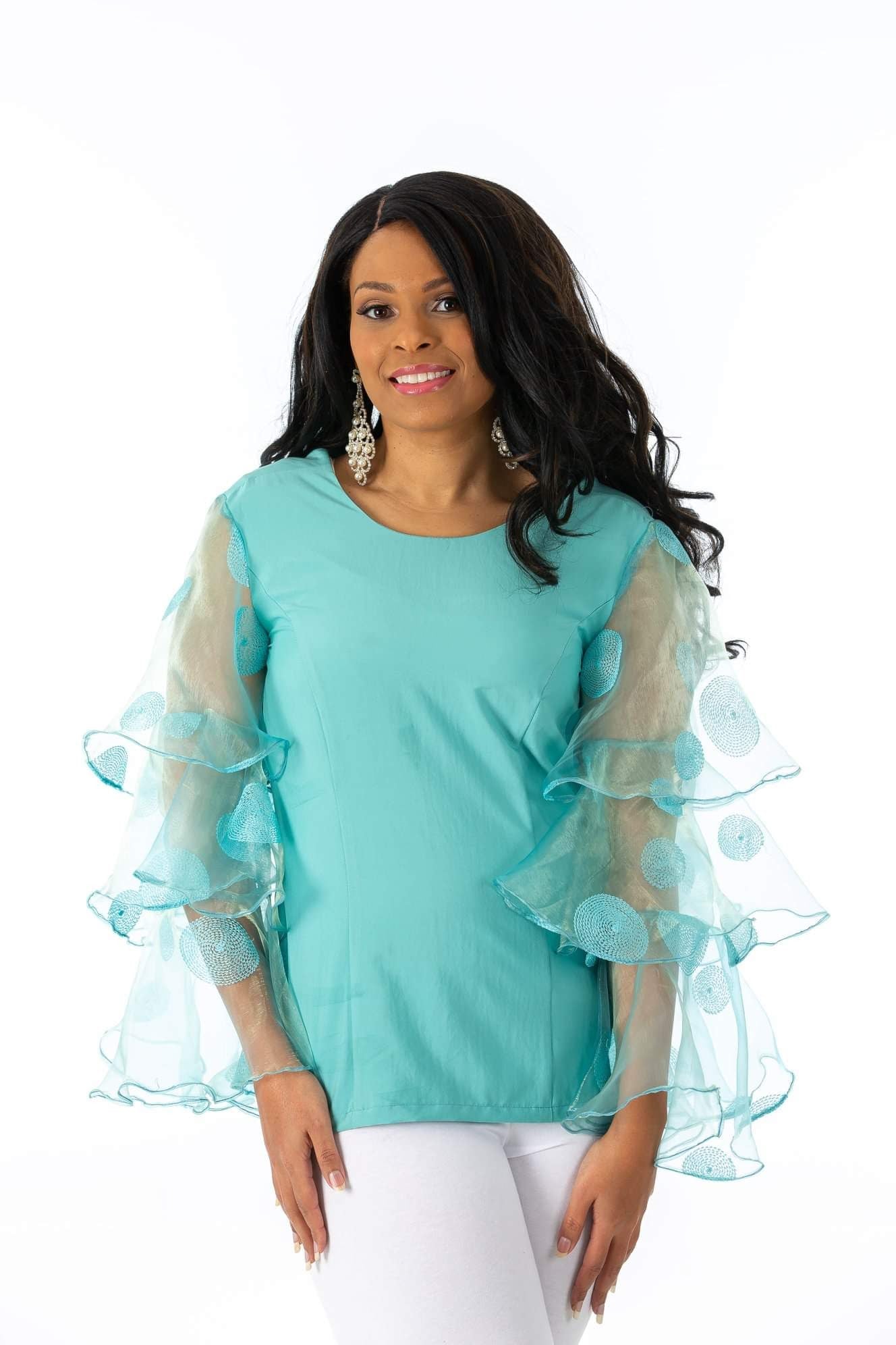 Mint Green top, with ruffle sleev – Styles of Imagination Fashions