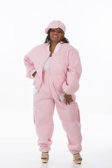 Casual pink jacket and pant with match hat